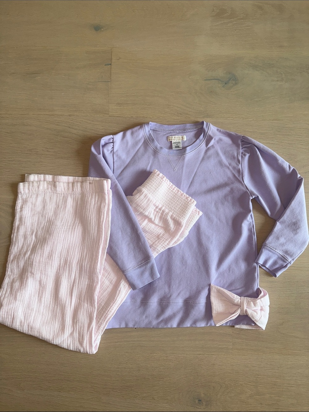 The Beaufort Bonnet Company Lavender Top and Pink Bottom Set with Bow Accent